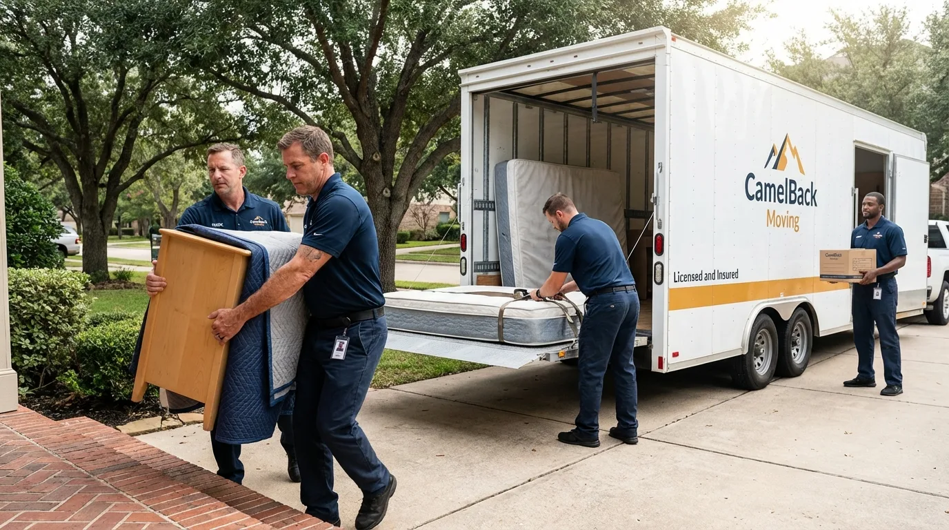 Crew loading residential truck for cross-state move from Hickory, NC