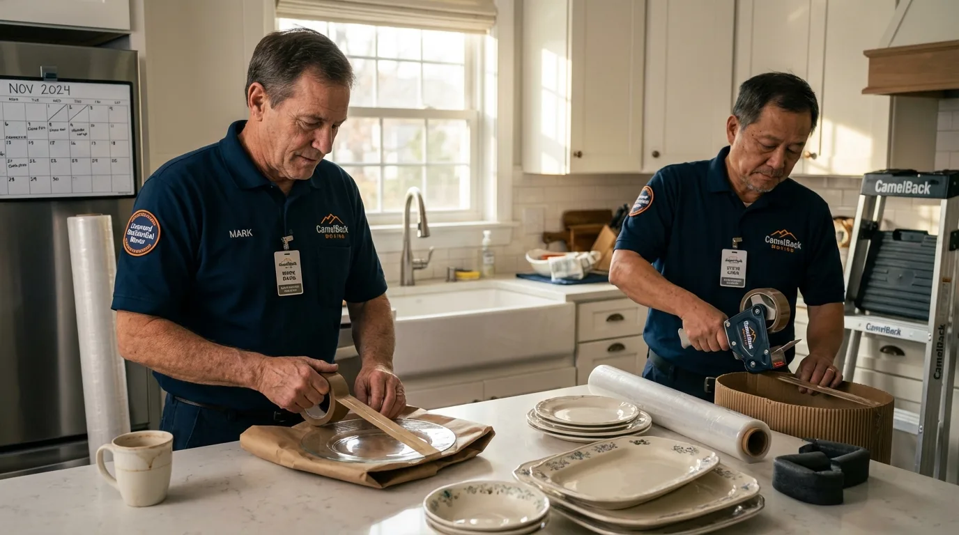 Professional crew packing kitchen dishware in Hickory, NC